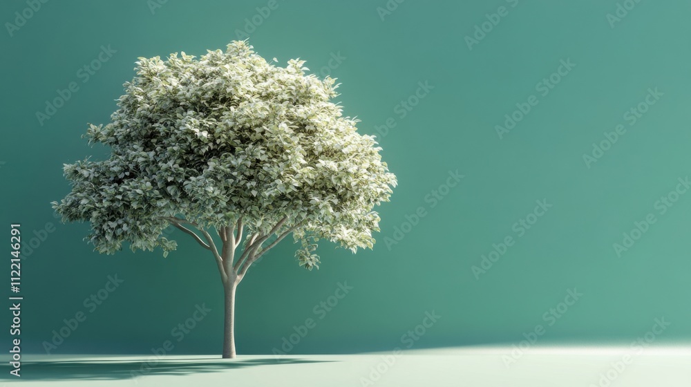 Poster 3d tree with minimalist green background for simple design
