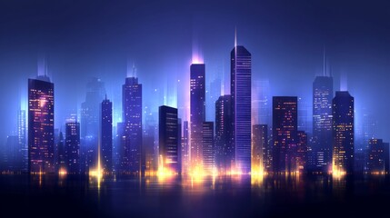 Obraz premium Stunning city skyline at night with vibrant lights.