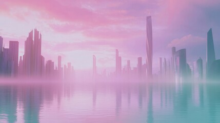 Fototapeta premium Stunning skyline with colorful sunset reflections.