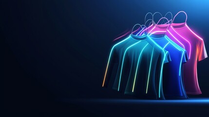 Stylish neon t-shirts on dark background.