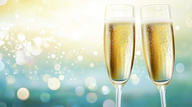 Two sparkling champagne glasses on a table