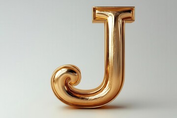 3d rendered letter 'j' crafted from luxurious brushed gold with a glossy finish, elegantly standing against a pristine white background, emphasizing sophistication and modern design