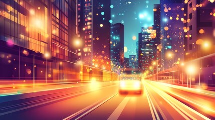 Obraz premium Vibrant city street with motion blur lights.