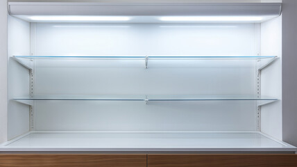 Fototapeta premium This installation is equipped with four evenly spaced wall shelves, which provides a simple and modern storage solution, ideal for any interior