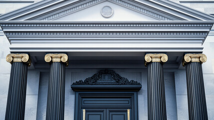 Obraz premium Elegant Classical Building Facade Columns Entrance Architecture Marble Gold Accents