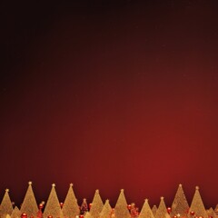 a red background with golden Christmas trees