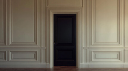Elegant Black Door in Classic White Panelled Room Interior Design