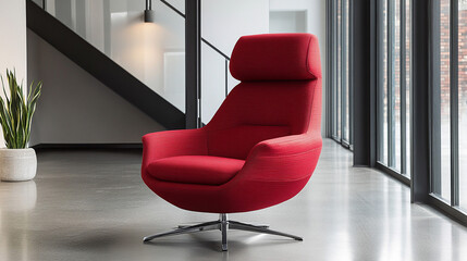 Modern Red Swivel Chair in Contemporary Office Space