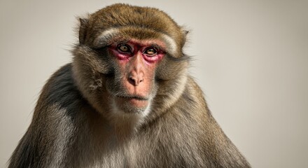 Obraz premium Portrait of a rhesus macaque showcasing detailed fur and expressive eyes