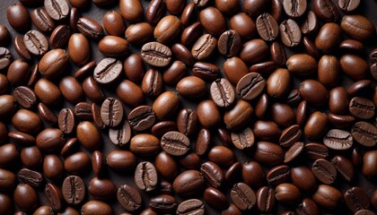Fototapeta premium Texture of Coffee Beans on a Dark Brown Background