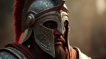 Super Realistic Image of Carthaginian Warrior Wearing Ornate Helmet in Battle