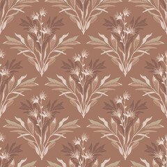 Flowering branches vector seamless pattern in Mocha Mousse brown tones. For textiles, wallpaper, and branding projects.