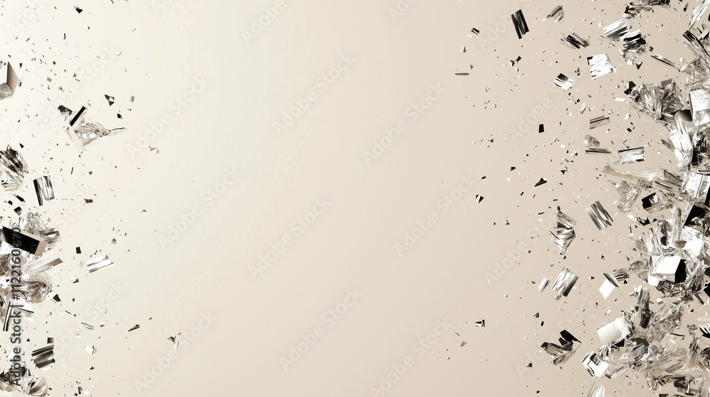 Poster a minimalist image featuring a neutral background with scattered debris, suggesting a dynamic or exp