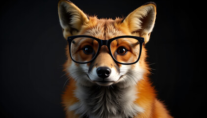 Obraz premium Hipster fox wearing glasses in a stylish dark background