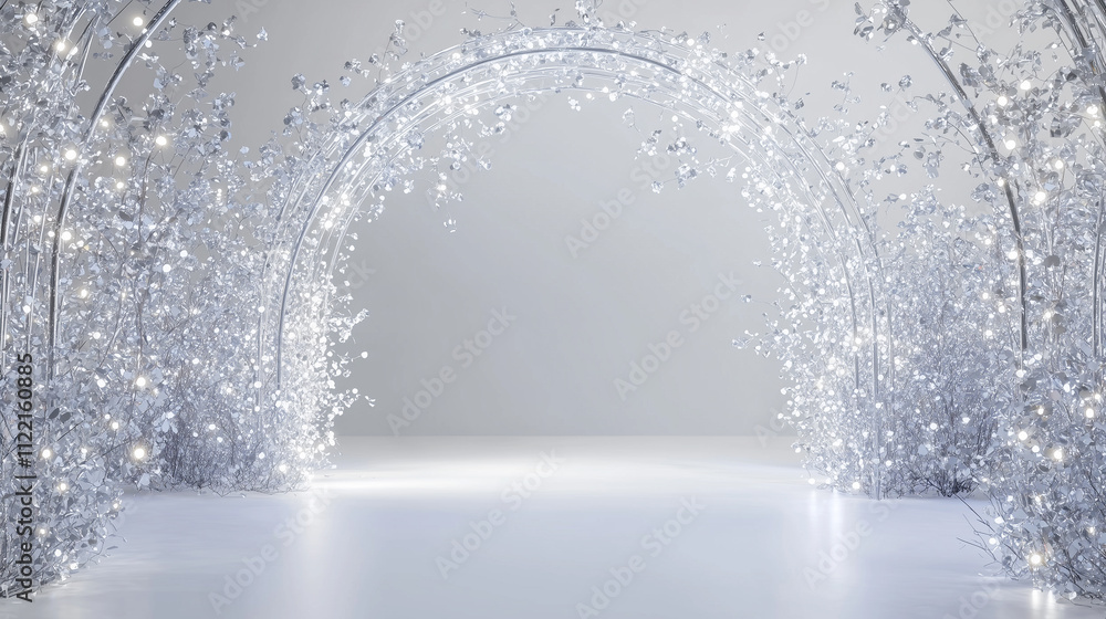 Poster a shimmering, ethereal archway adorned with sparkling lights, creating a magical and enchanting atmo