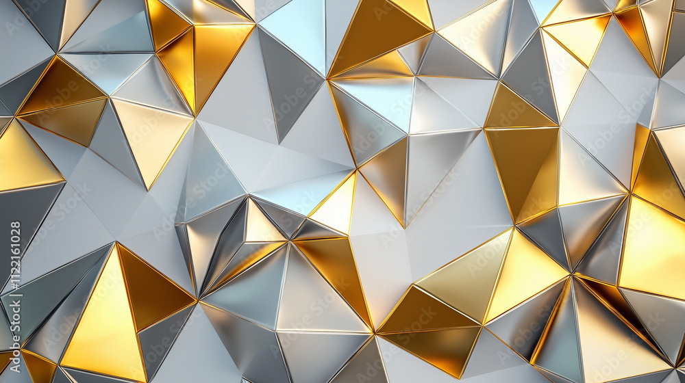 Aufkleber a geometric pattern of metallic pyramids in gold and silver hues, creating a visually striking and m