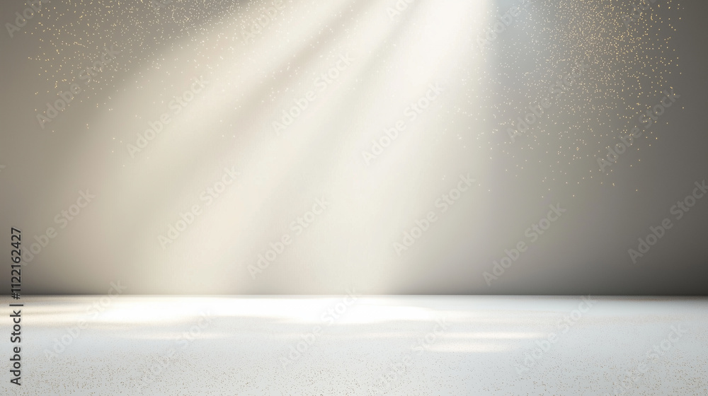 Poster illuminating light rays in a minimalist studio space abstract photography calm environment dramatic 