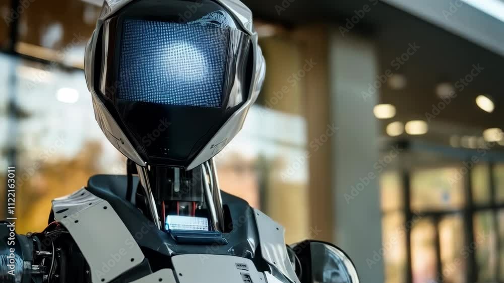 Poster ai robot with city street background. future ai technology, artificial intelligence concept. robotic