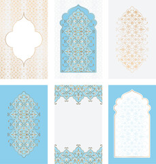 Oriental arabic templates. Patterns for invitations, cards. Arabian, moroccan ornament. Vector arabic arch template
