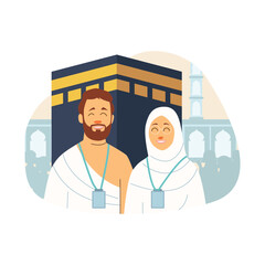 Muslim couple is doing Islamic hajj