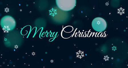 Merry Christmas green glowing background wallpaper with blur lights and greetings text. Christmas backdrop design © visuals6x