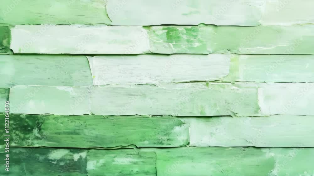 Poster exploring vibrant shades of green in layered textures on a rustic wall design