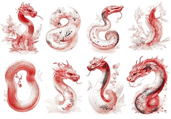 Obraz premium Gathering of Red and Black Dragons 
