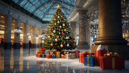 Fototapeta premium Christmas tree and gift photo background