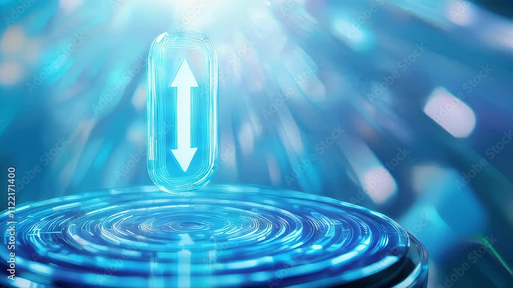 Aufkleber Dynamic Energy Pulse Rising From a Reflective Surface in a Surreal Blue Setting
