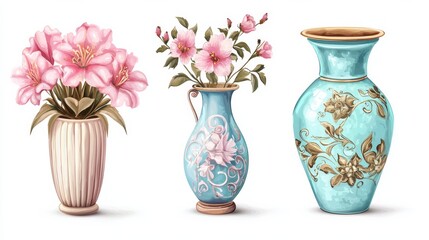 Elegant Floral Vases Featuring Blooming Flowers Set in a Beautiful, Serene Environment