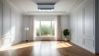 brightly lit room featuring a ceiling mounted air conditioner