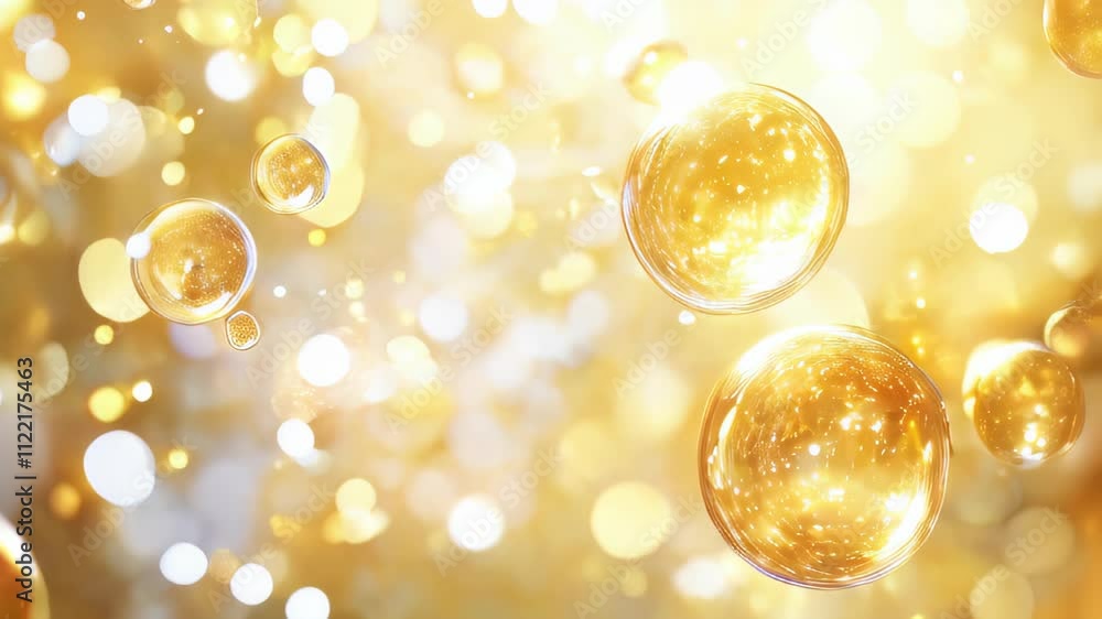 Aufkleber Shimmering Golden Bubbles Floating Gracefully in a Luminous Backdrop