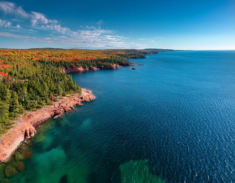 aerial view of lake superior s pristine waters and rugged coastline near duluth mn lake superior aerial view water