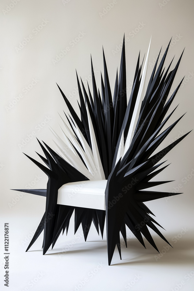 Poster a minimalist throne features sharp black and white geometric shapes for a striking visual effect