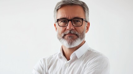 Fototapeta premium A Confident, Mature Man Wearing Glasses Posing for a Professional and Elegant Portrait