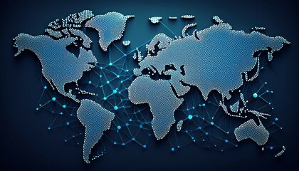 Fototapeta premium a minimalist world map illustration made of blue dots symbolizing global connectivity travel and exploration