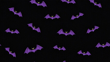 Bat flat seamless pattern. Vector with flying purple bat silhouette on black background