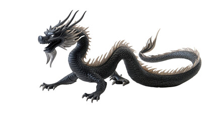 Fototapeta premium black dragon with sharp scales in a fierce posture isolated png transparent background