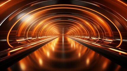 Abstract orange tunnel, glowing light ring, futuristic sc-fi style empty room background, with abstract modern design, product presentation, branding mockup, illuminated corridor