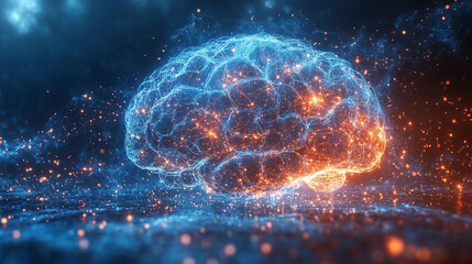 Obraz premium An abstract composition of lines forming a geometric brain shape, symbolizing intelligence and technology.