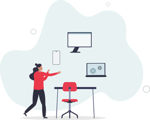 Synchronized business solutions with integrated system.Technology for effective database management and business connection .flat characters.