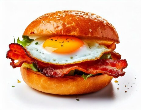 bacon and egg roll on a white background