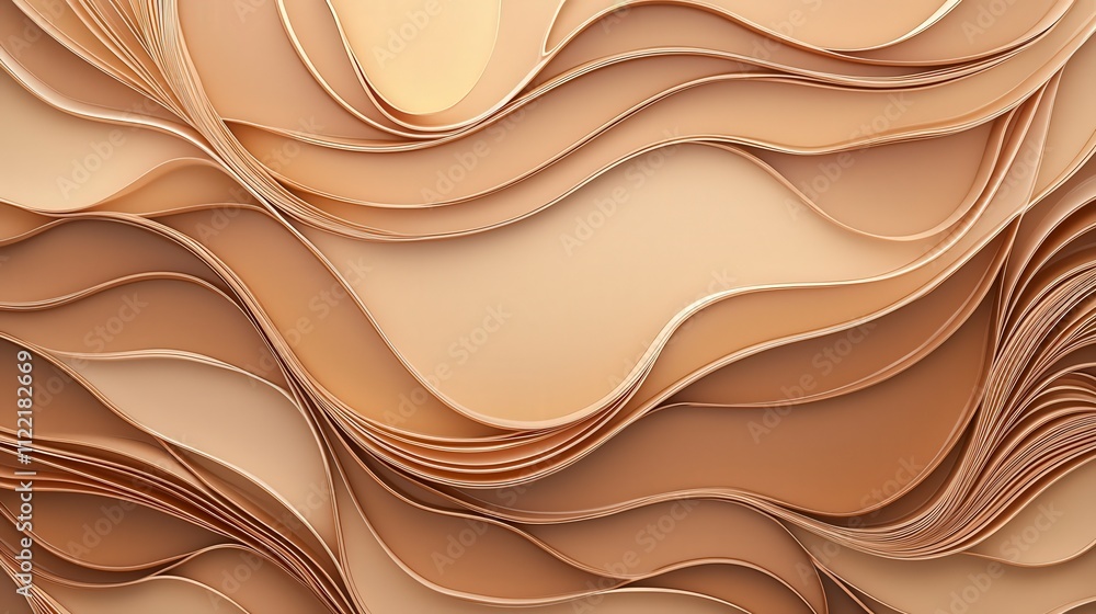 Poster a captivating abstract background featuring layered waves in warm beige and mocha mousse earthy tone