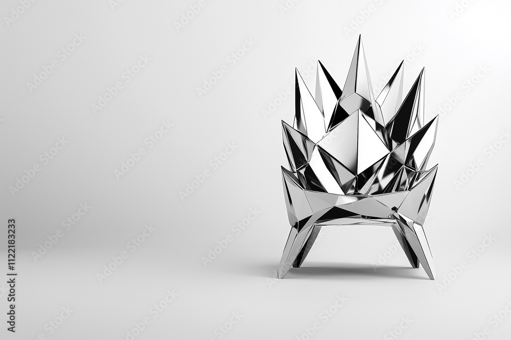 Poster a sleek geometric throne with sharp angles and reflective surfaces embodies modern minimalism in a s