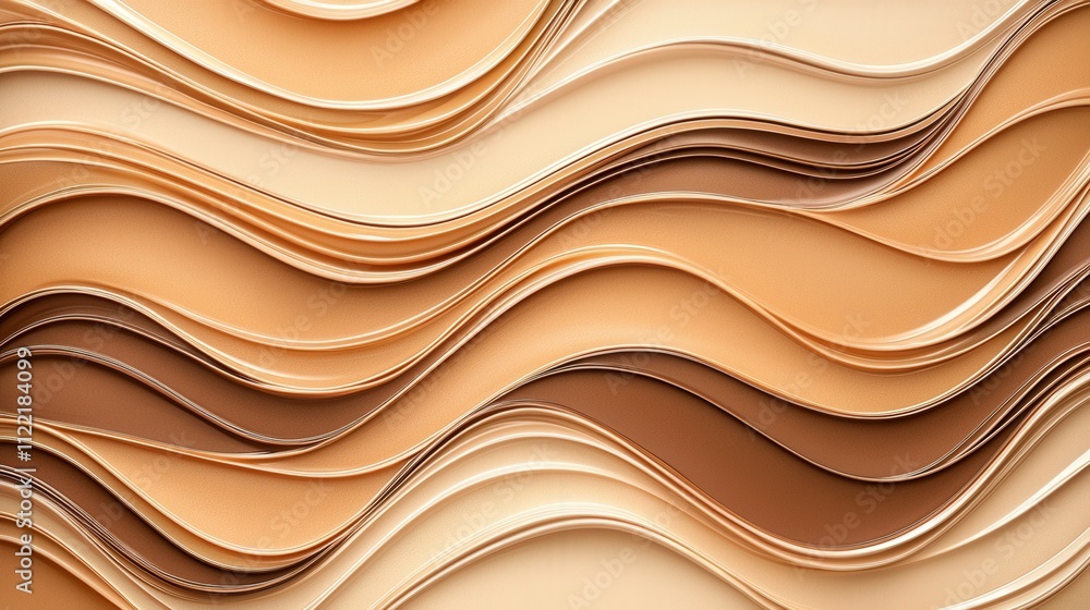 Poster a close-up view of a textured wave pattern made from layered paper in shades of brown and mocha mous