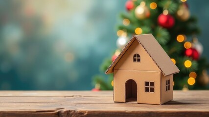 white ceramic house on new year festive background