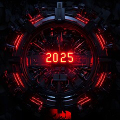 new year  2025 with 3D glow in black background ai generative