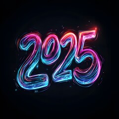 new year  2025 with 3D glow in black background ai generative