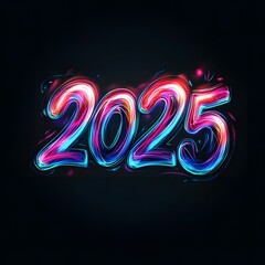 new year  2025 with 3D glow in black background ai generative