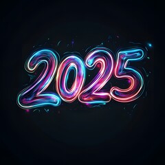 new year  2025 with 3D glow in black background ai generative